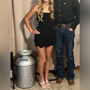 Black slant ruffle homecoming dress